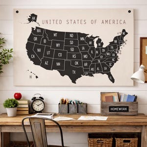 Unites States Map Canvas Wall Tapestry, Travel Decor, nursery or kids room wall art