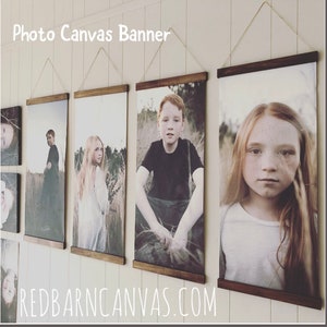 YOUR PHOTO on a hanging canvas, Banner style Canvas Wall Hanging, handcrafted hanger