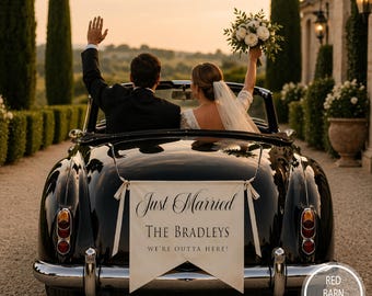 Personalized Just Married Canvas Banner | Dove Tail Hem
