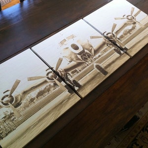 Set of 3, Vintage Airplane, Photo Canvas, Canvas Wall Art image 2