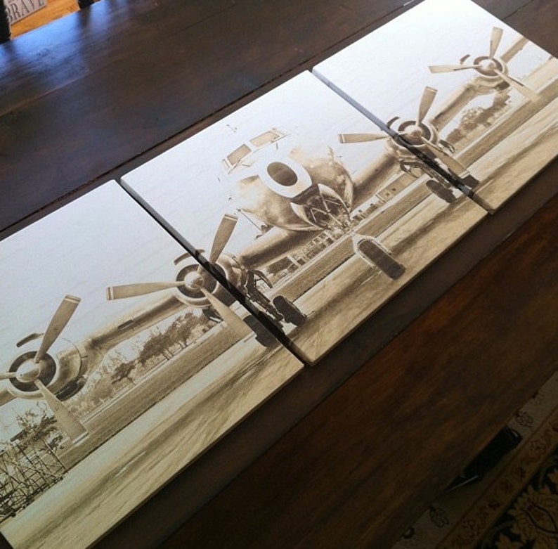 Set of 3, Vintage Airplane, Photo Canvas, Canvas Wall Art image 2