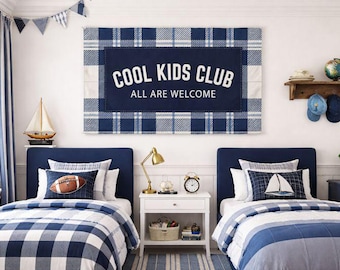 Plaid Border Linen-Style Kids Club Canvas Print | Nursery Wall Art