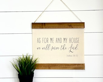 As for me and my house we will served the Lord, Joshua 24:15, Linen Canvas Hanging Banner