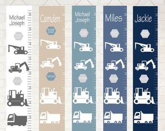 Construction theme children's growth chart, Personalized canvas growth chart, for boys or girls