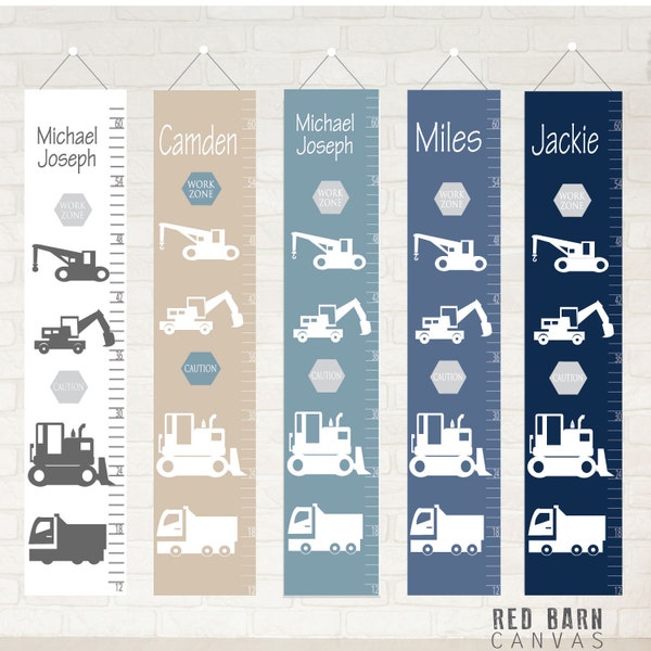 Construction theme children's growth chart, Personalized canvas growth chart, for boys or girls