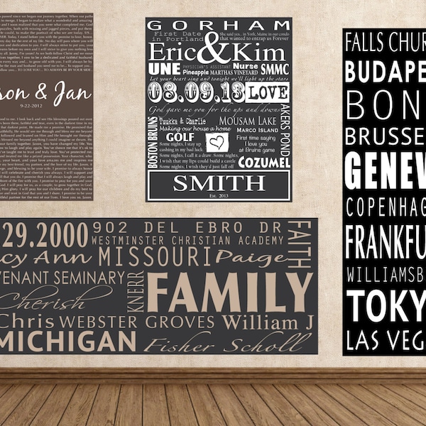 Your words on Canvas, Lyrics on Canvas, Custom Quotes Canvas Wall Art, Personalized Word Art, family memories