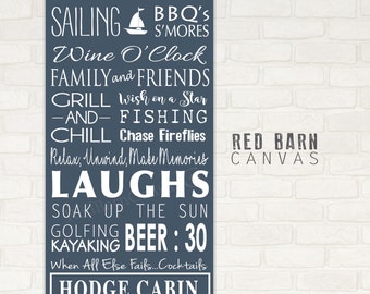Personalized Lake House Rules Canvas Art: Custom Family Name Sign