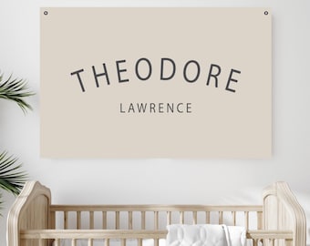 Custom Baby Name Canvas Flag: New Font Style | Minimalist And Modern Boho Nursery Decor