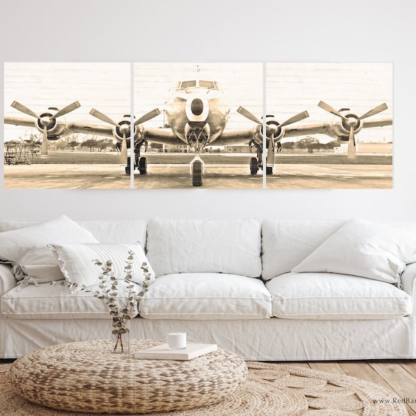 Set of 3, Vintage Airplane, Photo Canvas, Canvas Wall Art