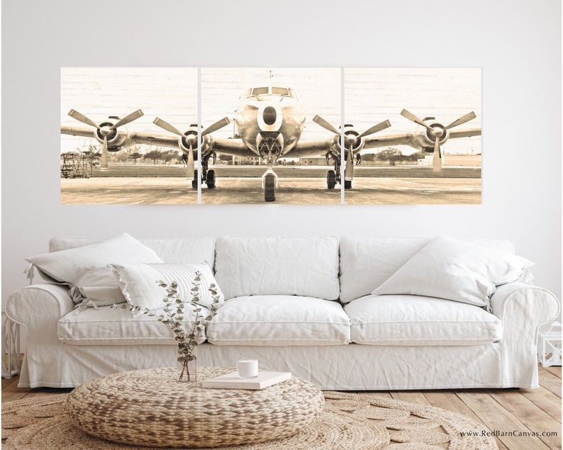 Set of 3, Vintage Airplane, Photo Canvas, Canvas Wall Art image 1