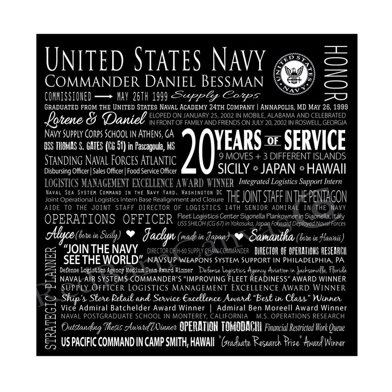 NAVY Military Retirement Gift on a Gallery Wrapped Canvas Etsy