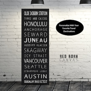 Personalized  Subway Travel Scroll, Modern Farmhouse Wall Decor, Destinations, Vintage bus scroll, art wall decor