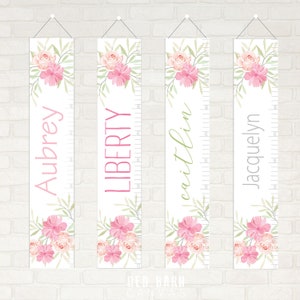 Flower theme Canvas Growth Chart, Personalize with your name