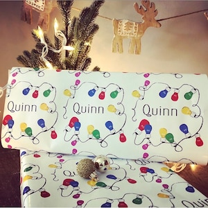 Personalized wrapping paper, Vintage  Christmas Lights theme, customize with your name, last name or company logo