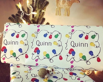 Personalized wrapping paper, Vintage  Christmas Lights theme, customize with your name, last name or company logo