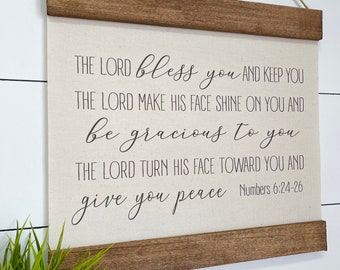 Numbers 6:24-26 Canvas Hanging Banner, Vintage Style Christian Print