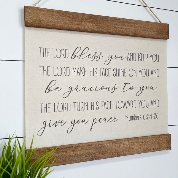 Numbers 6:24-26 Canvas Hanging Banner, Vintage Style Christian Print