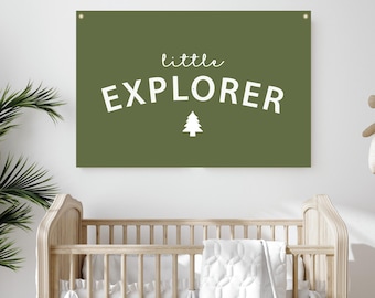 Little Explorer Canvas Tapestry, Nursery Wall Hanging | Personalized Colors | Adventure Nursery Decor