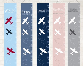 airplane theme children's growth chart, Planes, Personalized canvas growth chart, for boys