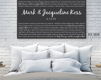 Large Custom Canvas with Song Lyrics and Wedding Date, Over the bed romantic wall art