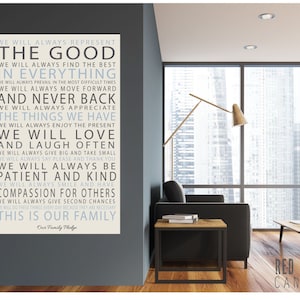 Customized Family Values Statement on Gallery Wrapped Canvas, Create your own family pledge, family mission or famiy rules wall art