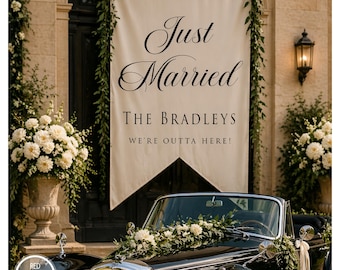 Personalized Just Married Canvas Banner