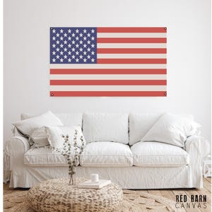 Large American Flag, vintage style flag printed on natural unbleached Canvas
