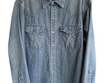 Wrangler Western Denim Snap Shirt Vintage Pearl Snap Cowboy Men's XL Est