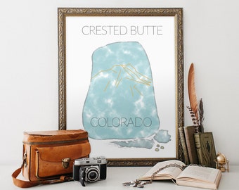 Crested Butte Colorado Ski Trail Map Print Canvas. Colorado Ski Map. Watercolor print. Crested Butte map. ski print. colorado art. ski art