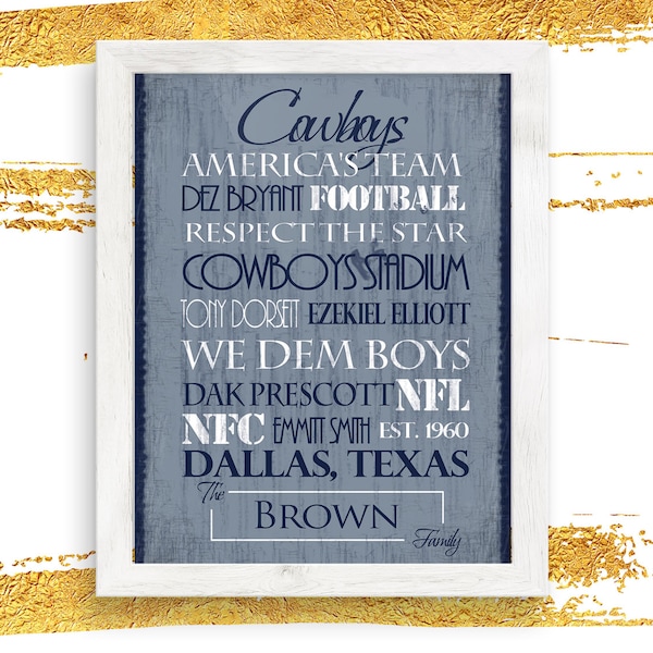 Dallas Cowboys Personalized Print or Canvas. gift for Dallas Cowboys fan. man cave sign. Basement bar. Basement decor. Gift for Husband.
