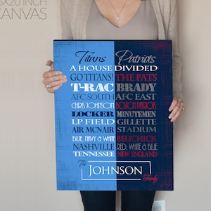 Personalized Tennessee Titans / New England Patriots House Divided Print or Canvas. Titans house divided. Patriots House Divided. Titans.