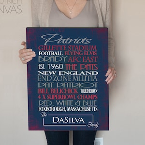 Personalized New England Patriots Print or Canvas. Gifts for Dad. Gifts for him. New England patriots custom. new england patriots decor