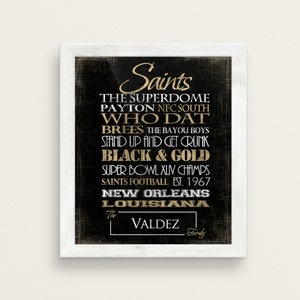 New Orleans Saints. Personalized Print or Canvas. Gift for Saints Football Fans. New Orleans Art. New Orleans Art. saints subway art. NFL