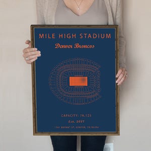 Mile High Stadium, Mile High Gifts, Mile High Vintage, Denver Broncos, Broncos, GIft for Denver Broncos Fan, Gift for men, NFL stadium art