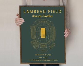 Lambeau Field Seating Chart, Green Bay Packers, Lambeau Field Sign, Lambeau Field poster, Lambeau Field Prints. Gift for Packers Fan Vintage