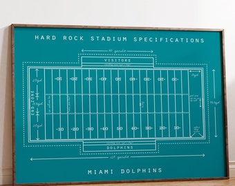 Miami Dolphins, Hard Rock Stadium Specifications Print or Canvas, Gift for Football Fans.