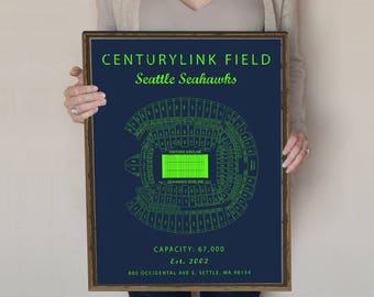 Centurylink Field, Seattle Seahawks, Seating Chart, Centurylink field sign, Centurylink field print, gift for seahawks fan, vintage seahawks