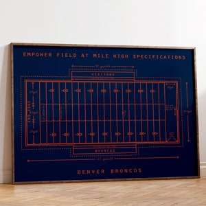 Denver Broncos Mile High Stadium Specifications Print or Canvas, Gift for Football Fans.