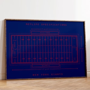 New York Giants Metlife Stadium Specifications Print or Canvas, Gift for Football Fans.