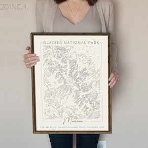 Mapa topográfico del Parque Nacional Glaciar, Montana, arte del Parque Nacional, regalo de senderismo, arte al aire libre, mapa topográfico, regalo para él, mapa de aventuras. imagen 1