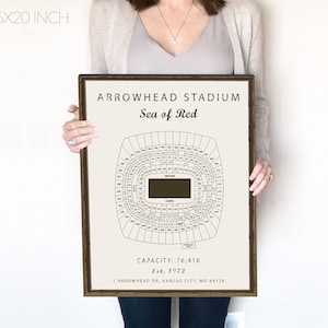 Arrowhead Stadium Seating Chart, Kansas City Chiefs, Arrowhead Stadium print, Arrowhead Stadium sign, Gift for Chiefs Fan Vintage art.