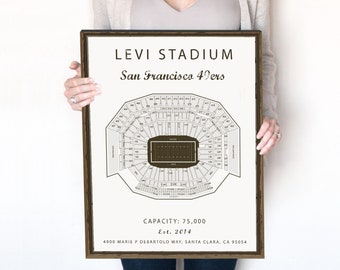 Levi Stadium Seating Chart, San Fransisco 49ers, San Francisco 49ers gift for men, Levi Stadium Sign, Levi Stadium poster print. NFL Stadium