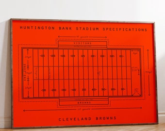 Cleveland Browns, Huntington Bank Stadium Specifications Print or Canvas, Gift for Football Fans.