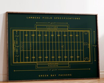 Green Bay Packers, Lambeau Field Stadium Specifications Print or Canvas, Gift for Football Fans.