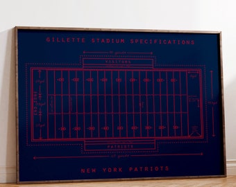 New England Patriots, Gillette Stadium Specifications Print or Canvas, Gift for Football Fans.