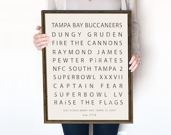 Tampa Bay Buccaneers subway art, Tampa Bay Buccaneers typography, Buccaneers poster, gift for men,  football, decor