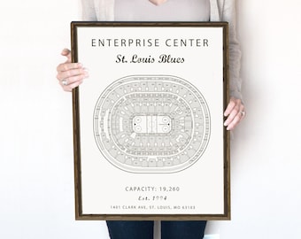St Louis Blues, Enterprise Center Print or Canvas. Scottrade Center blueprint, NHL hockey sports memorabilia and gifts for men