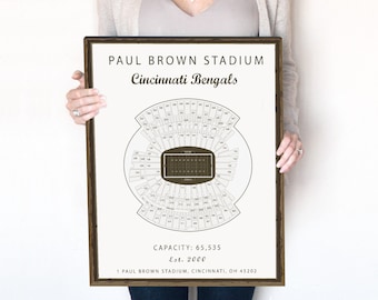 Cincinnati Bengals, Paul Brown Stadium Print or Canvas. NFL stadium seating chart blueprint, gift for football fan. Cincinnati Ohio Print.