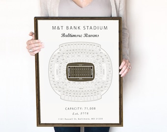 M&T Bank Stadium, Baltimore Ravens, Print or Canvas Stadium Blueprint, Pro football sports memorabilia and gifts for men.