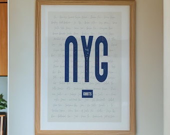 New York Giants Wall Art | Vintage NYG Print or Canvas | Iconic Giants Words & Phrases Typography Design | Royal Blue NFL Football Decor